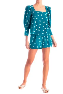 Aloe Pois Puff-Sleeves Blouse