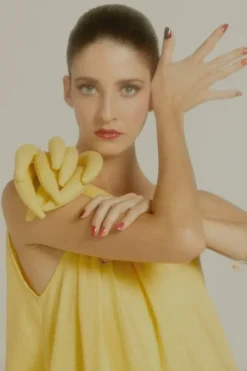 Banana One Shoulder Long Dress with Bananas Detail