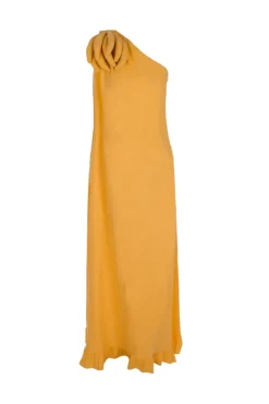 Banana One Shoulder Long Dress with Bananas Detail