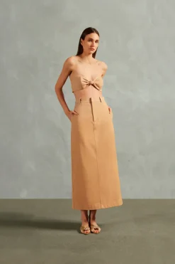 Bicolor Solid Midi Skirt