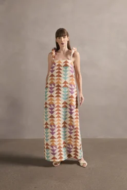 Colibri Shoulder-Pad Long Dress