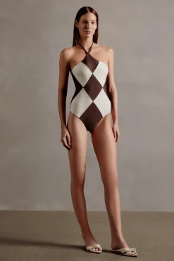 Colibri Solid Bicolor Halterneck Swimsuit