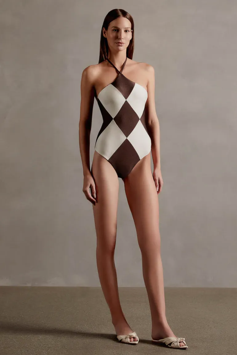 Colibri Solid Bicolor Halterneck Swimsuit