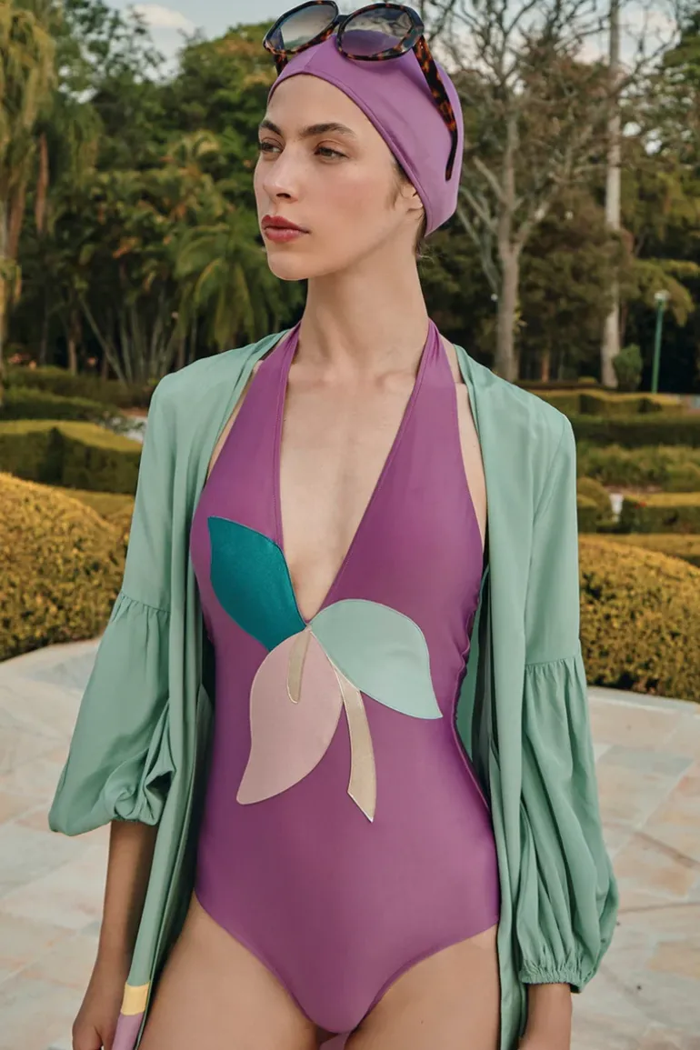 Colorful Flowers Halterneck Swimsuit