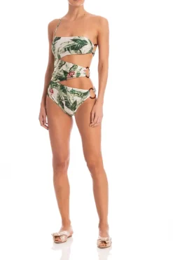 Cult Gaia Tropical One-Shoulder Swimsuit With Hoops
