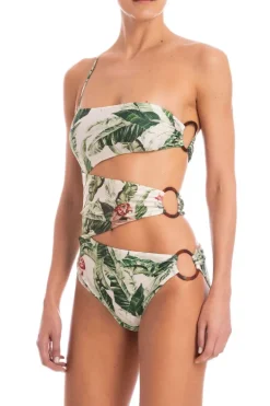 Cult Gaia Tropical One-Shoulder Swimsuit With Hoops