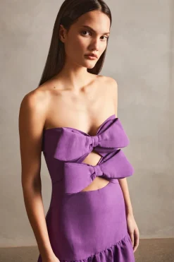 Fantasy Solid Cut-Out Strapless Dress with Bows