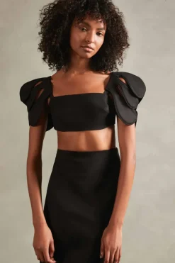 Floral Solid Cropped Blouse