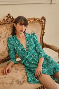 Flower Bloom Long-Sleeved Short Dress