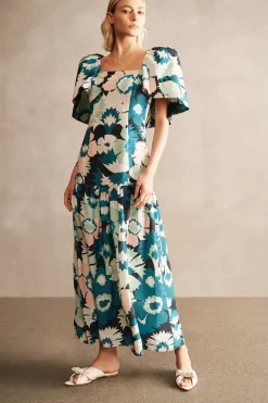 Flower Power Puff-Sleeved Long Dress