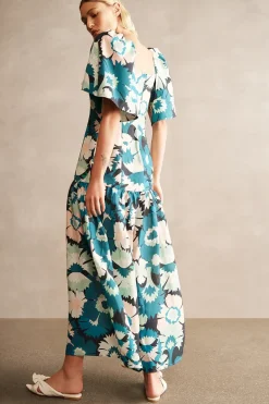 Flower Power Puff-Sleeved Long Dress