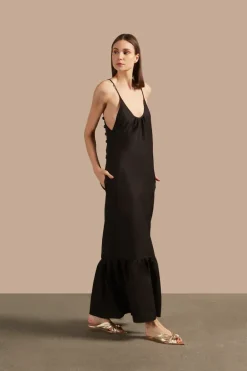 Golden Age Solid Straps Long Dress