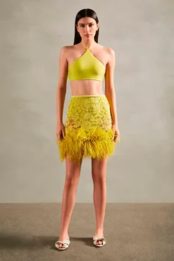Guipure Lace Feathered Mini Skirt