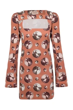 Horse Pois Open-Back Short Tunic Dress