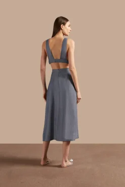 Jeans Pleated Midi Skirt