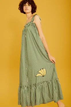 Josephine Striped Long Dress with Banana Detail