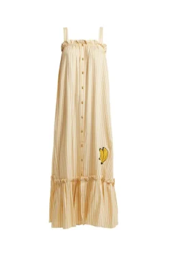 Josephine Striped Long Dress with Banana Detail