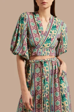 Le Sirenuse Puff-Sleeved Cropped Blouse