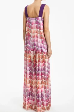 Lipstick Ruffled Long Dress With Bows