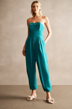 Lipstick Solid Strapless Jumpsuit