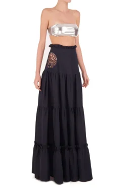 Marine Long Skirt With Seashell Embroidery