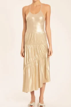 Metallic Frilled Midi Skirt