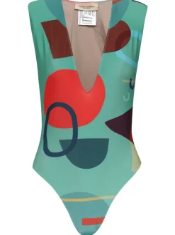 Modernism Shoulder-Pad High-Leg Swimsuit