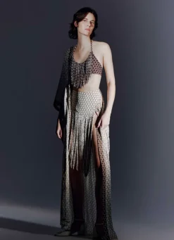 New Pois Fringe Midi Skirt