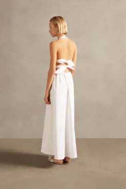 Off-White Solid Cotton Long Dress