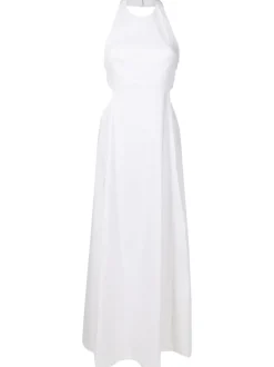 Off-White Solid Cotton Long Dress