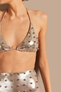 Oysters Solid High-Waisted Bikini With Pearls