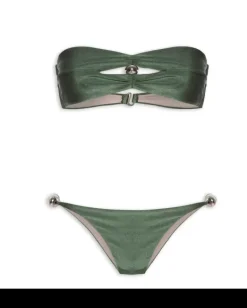 Oysters Solid Strapless Bikini With Pearl