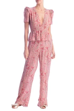 Pink Aloe V-Neck Ruffled Jumpsuit