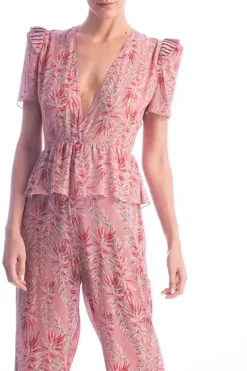Pink Aloe V-Neck Ruffled Jumpsuit