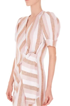 Porto Striped Short Dress With Knot Detail