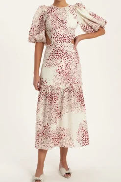 Serpent Puff-sleeved Midi Dress