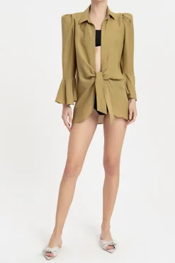 Solid Carre Vintage Puff-Sleeved Shirt