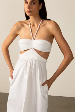 Solid Cut-Out Halterneck Long Dress