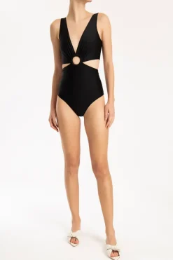Solid Cut-Out Swimsuit With Hoop