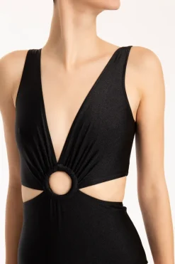 Solid Cut-Out Swimsuit With Hoop