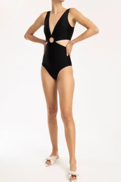 Solid Cut-Out Swimsuit With Hoop