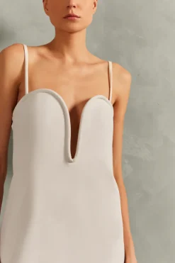 Solid Deep-V Midi Dress