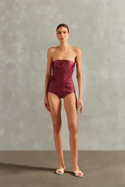 Solid Frilled Strapless Swimsuit