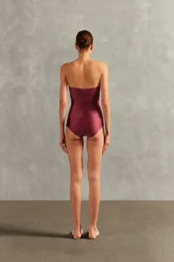 Solid Frilled Strapless Swimsuit