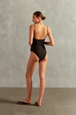 Solid Frilled Straps Swimsuit