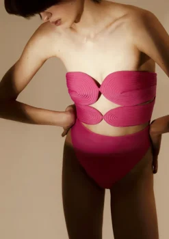 Solid High-Leg Matelasse Swimsuit