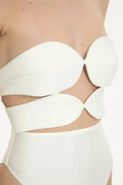 Solid High-Leg Matelasse Swimsuit