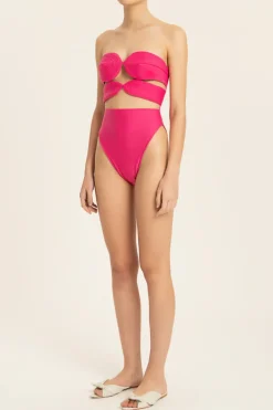 Solid High-Leg Matelasse Swimsuit