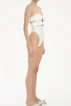 Solid High-Leg Matelasse Swimsuit