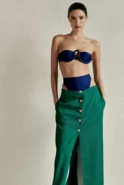 Solid Long Buttoned Skirt With Front Slit